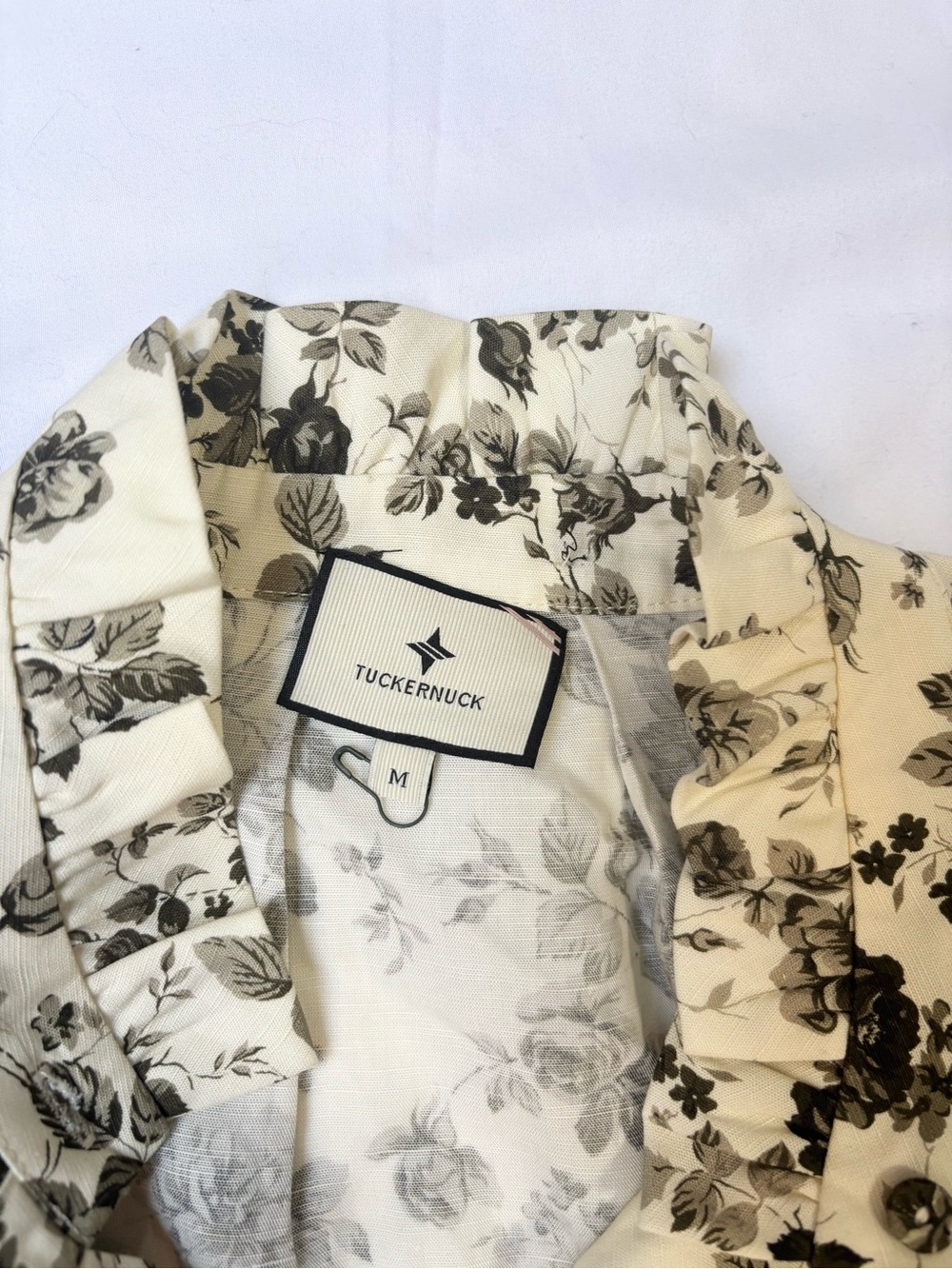 Tuckernuck White and Black Floral Long-Sleeve Ruffle-Hem Mini Dress - Picture 5 of 9